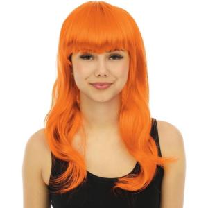 P&rsquo;TIT CLOWN – 68069 – Perruque Longue Raide à Frange – Long Fringed Wig – Pour Carnaval, Fêtes à Thèmes, Soirées Costumées, Cosplay, Manga, Halloween – Adulte Femme – Cheveux Synthétiques – Violet(Orange)