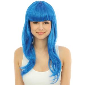 P&rsquo;TIT CLOWN – 68069 – Perruque Longue Raide à Frange – Long Fringed Wig – Pour Carnaval, Fêtes à Thèmes, Soirées Costumées, Cosplay, Manga, Halloween – Adulte Femme – Cheveux Synthétiques – Violet(Bleu)