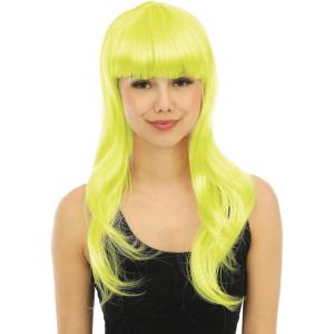 P&rsquo;TIT CLOWN – 68069 – Perruque Longue Raide à Frange – Long Fringed Wig – Pour Carnaval, Fêtes à Thèmes, Soirées Costumées, Cosplay, Manga, Halloween – Adulte Femme – Cheveux Synthétiques – Violet(Jaune)
