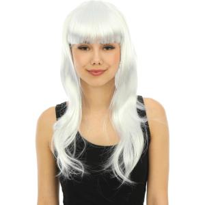 P&rsquo;TIT CLOWN – 68069 – Perruque Longue Raide à Frange – Long Fringed Wig – Pour Carnaval, Fêtes à Thèmes, Soirées Costumées, Cosplay, Manga, Halloween – Adulte Femme – Cheveux Synthétiques – Violet(Blanc)