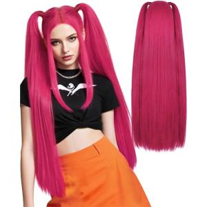 Perruque Rumi Kpop Demon Hunter,Perruque Rumi Déguisement Hunter, Anime Rumi Mira Cosplay Wig, Halloween Cosplay(Rose)