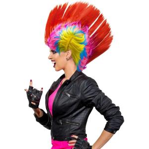 Perruque punk de rue des années 80 Ensemble de Costume Hippie Deguisement Disco Homme accessoire pour fête à thème ou carnaval Rock Accessoires Costume coloré cosplay (Rouge)(Rouge)