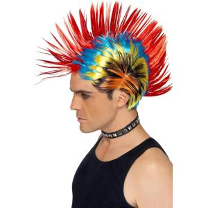 Smiffys Perruque punk de rue des années 80, Mohawk, multi couleurs Halloween(Multicolore)