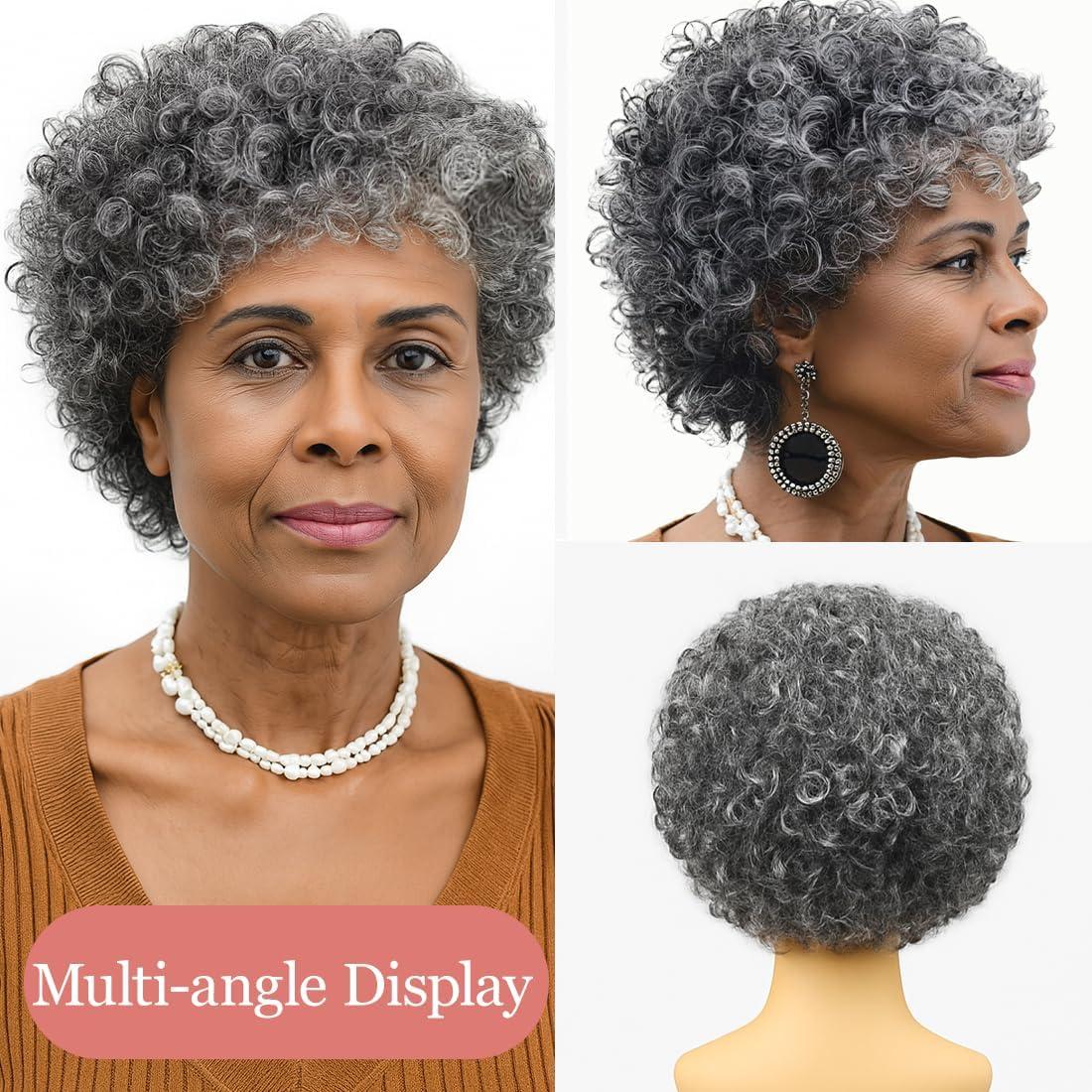 imageEnsemble de dguisement pour vieille femme ensemble de perruque grise avec perruque grandmre lunettes avec chane bonnet de perruque pour Halloween