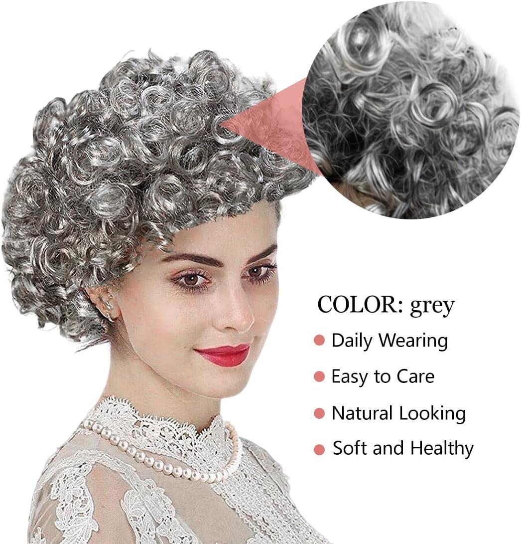 imageEnsemble de dguisement pour vieille femme ensemble de perruque grise avec perruque grandmre lunettes avec chane bonnet de perruque pour Halloween