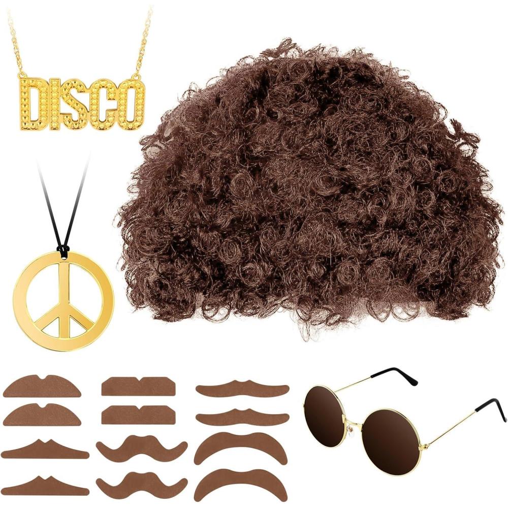 imageAccessoires Hippie Costume MXTIMWAN Perruque Hippie Homme 60s Deguisement Hippie pour Nol Halloween et Soire Clibataire Cosplay