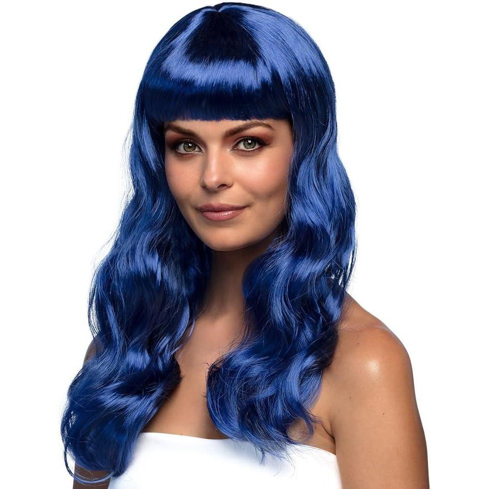 imageBoland  Perruque Chique cheveux synthtiques longs et lisses avec frange coiffure EM WM Accessoire Costume Accessoire Fte foraine Carnavalbleu