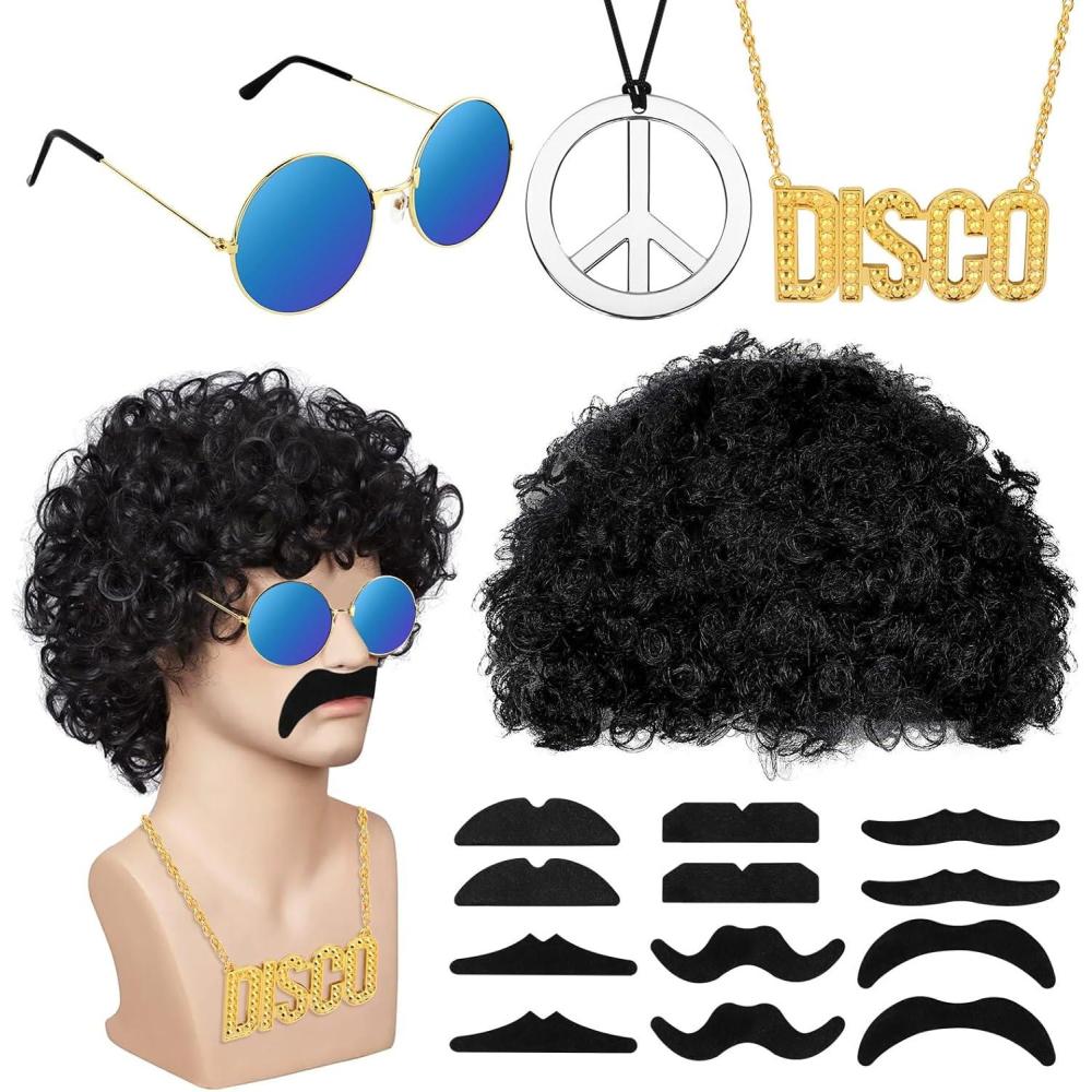 imageMXTIMWAN Hippie Perruque Costume Set Ensemble de Costume Hippie des Annes 70 et 80 pour Halloween Decoration Annees 70 Dguisement Hippie