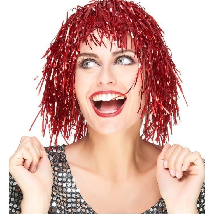 imagePerruque Disco Mtallique pour Dguisement 80s Fte Anniversaire Reine de Soire DguiseRouge