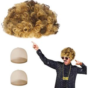 Aomig Perruques hippie, accessoires déguisement années 80, déguisement hippie, accessoire afro homme femme pour Halloween, accessoires punk, cosplay, fête, carnaval, Noir(Brun Mélangé)