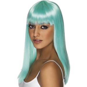 Perruque Longue Noire(Aqua Fluo)