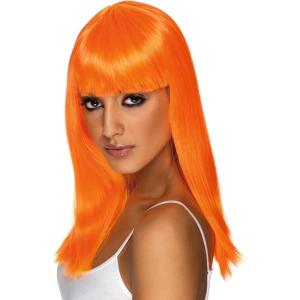 Perruque Longue Noire(Orange Fluo)