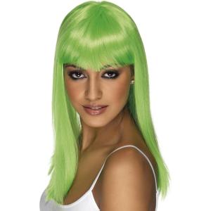 Perruque Longue Noire(Vert Fluo)