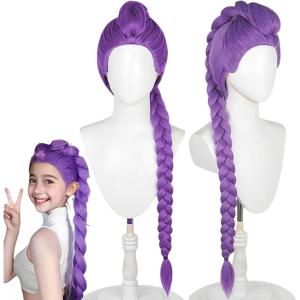 Perruque Rum -p Hunter, Perruque Violette Tressées Pour En-fants Et Adultes, Perruques Déguisement Hunter, Coiffures De Chanteur Pop Accessoires De Cosplay D&rsquo;Halloween (Violet)(Violet)
