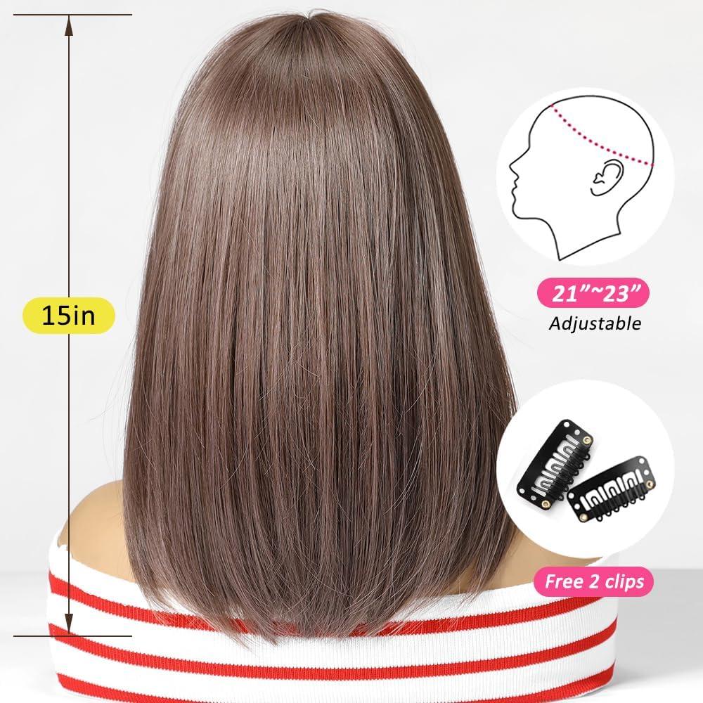 imagePerruque Bob Brune avec Frange pour Femmes Perruque Courte Et Droite Perruque Een Cheveux Synthtiques Cosplay Utilisation Quotidienne pour La FteBrun 82851