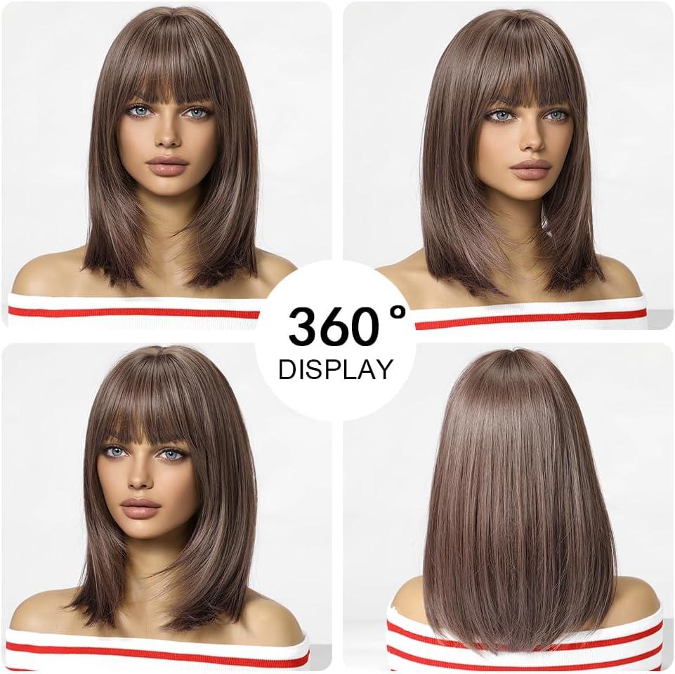 imagePerruque Bob Brune avec Frange pour Femmes Perruque Courte Et Droite Perruque Een Cheveux Synthtiques Cosplay Utilisation Quotidienne pour La FteBrun 82851