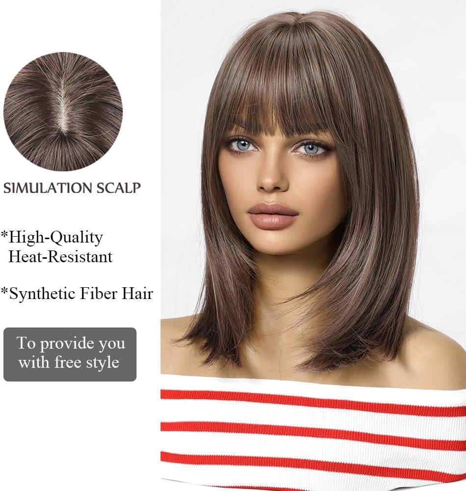 imagePerruque Bob Brune avec Frange pour Femmes Perruque Courte Et Droite Perruque Een Cheveux Synthtiques Cosplay Utilisation Quotidienne pour La FteBrun 82851
