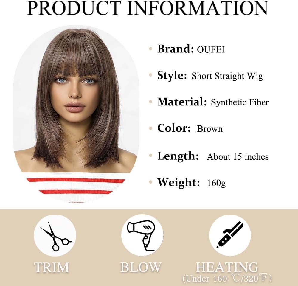 imagePerruque Bob Brune avec Frange pour Femmes Perruque Courte Et Droite Perruque Een Cheveux Synthtiques Cosplay Utilisation Quotidienne pour La FteBrun 82851