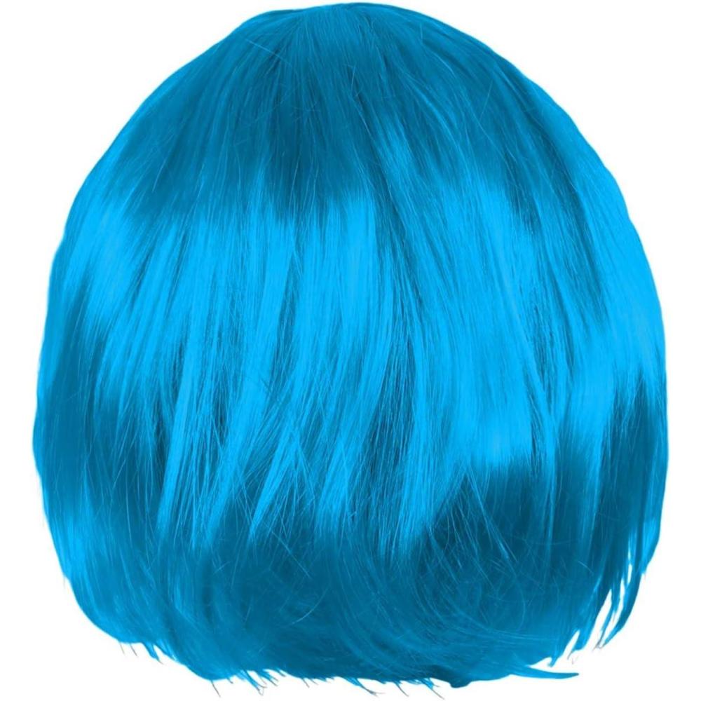 imagePerruque en cheveux naturels pour femme costume de carnaval cosplay 30 cm courte pour dcoration de fte blanche 30 cmbleu