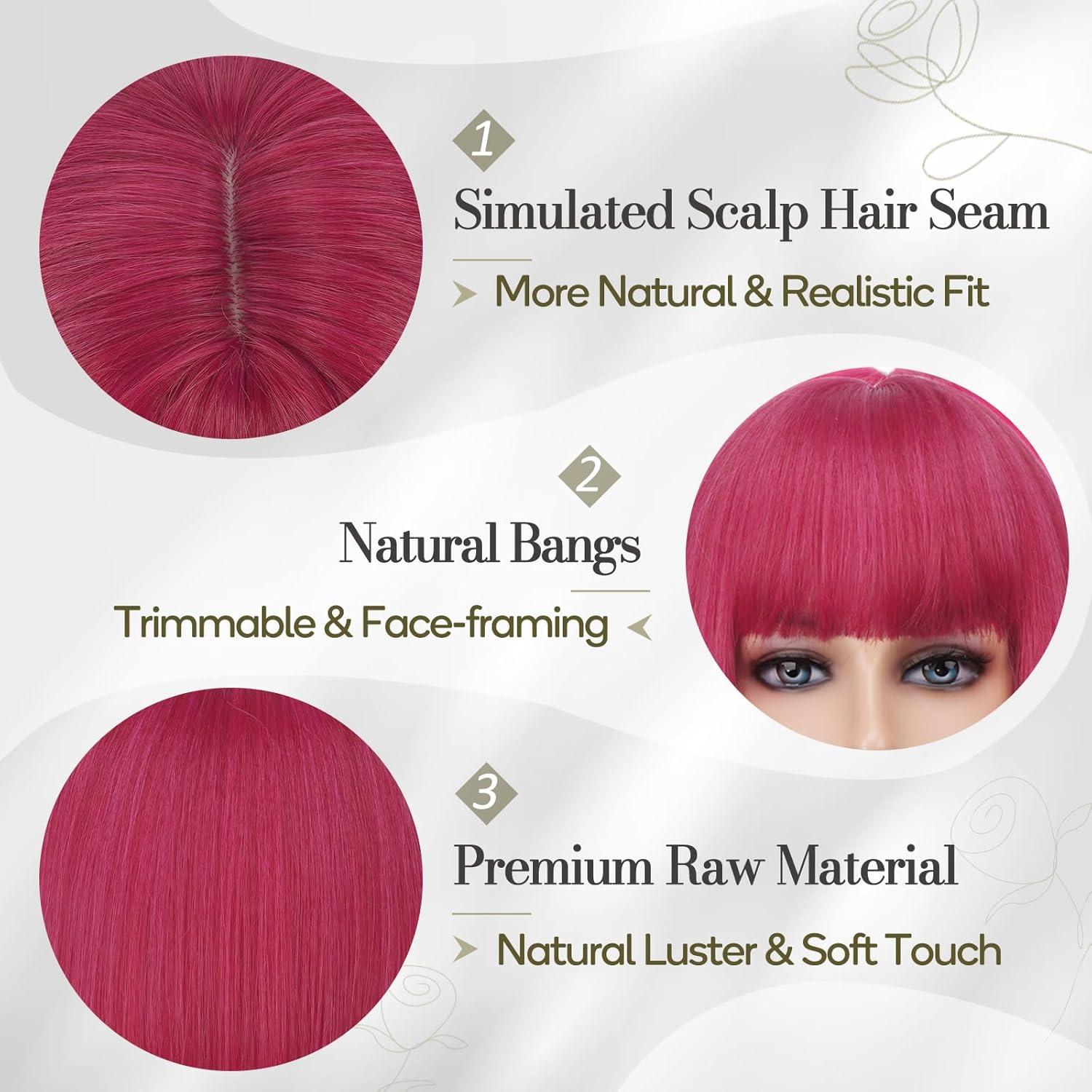 imageBARSDAR Courte Bob Perruque avec Franges 30cm Auburn Perruque pour Les Femmes Courte Cuivr Perruques Naturel Droite Synthtiques Synthtiques Rsistantes la Chaleur Perruques Cuivr AuburnRose Rouge