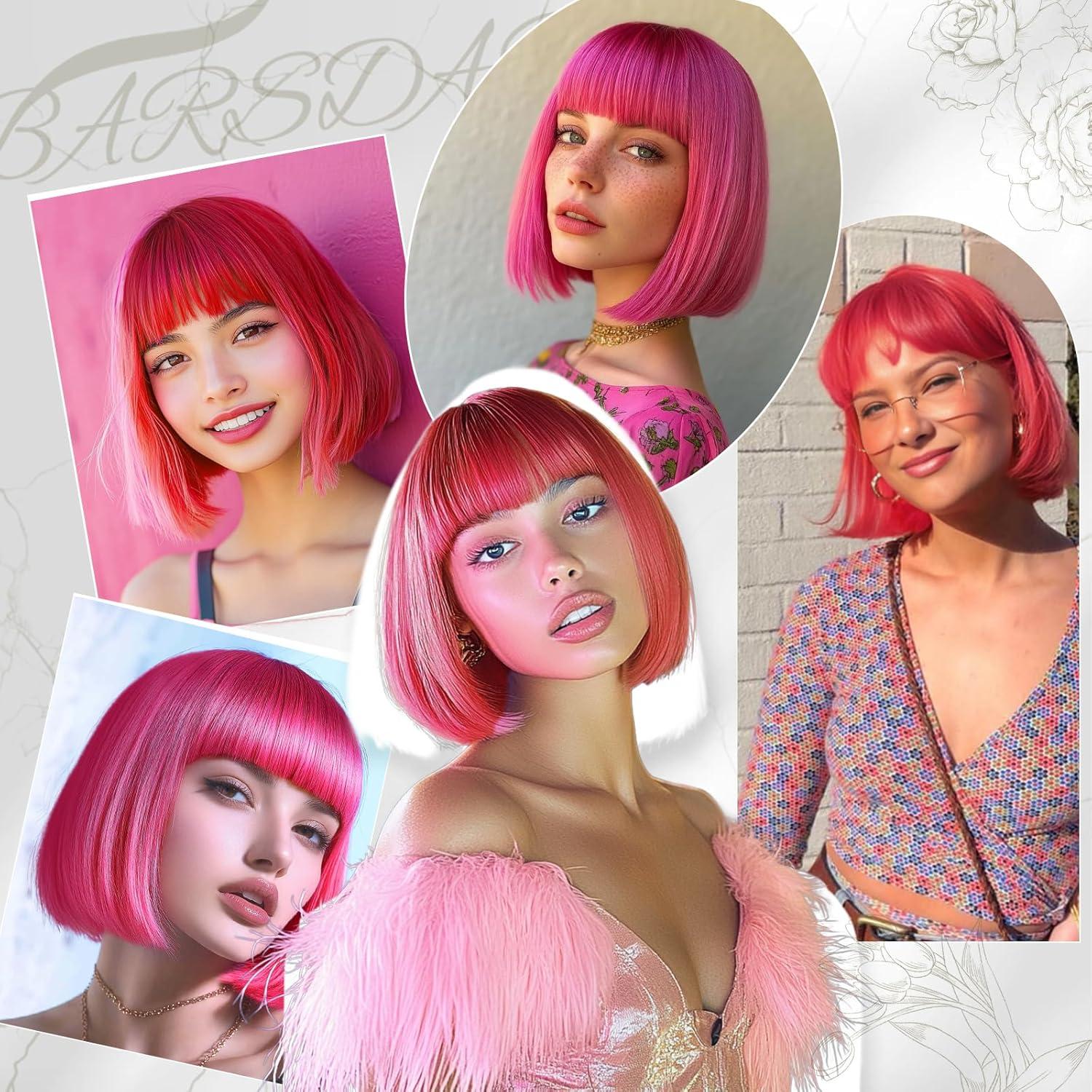 imageBARSDAR Courte Bob Perruque avec Franges 30cm Auburn Perruque pour Les Femmes Courte Cuivr Perruques Naturel Droite Synthtiques Synthtiques Rsistantes la Chaleur Perruques Cuivr AuburnRose Rouge