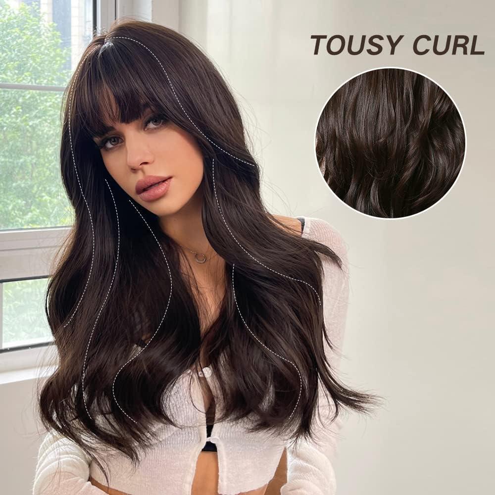imageEsmee perruques brunes 24quotLong perruque synthtique avec High Density Headline naturelle chaleur permanente perruques cheveux pour les femmesBrun noir