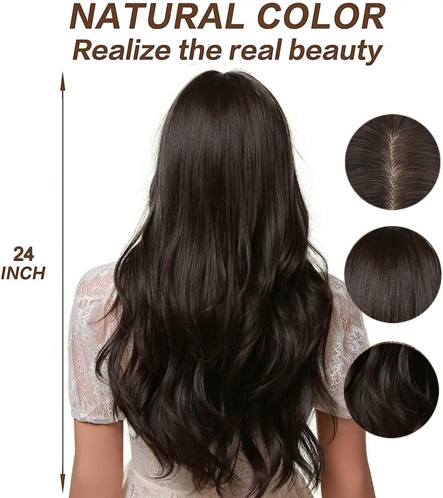 imageEsmee perruques brunes 24quotLong perruque synthtique avec High Density Headline naturelle chaleur permanente perruques cheveux pour les femmesBrun noir