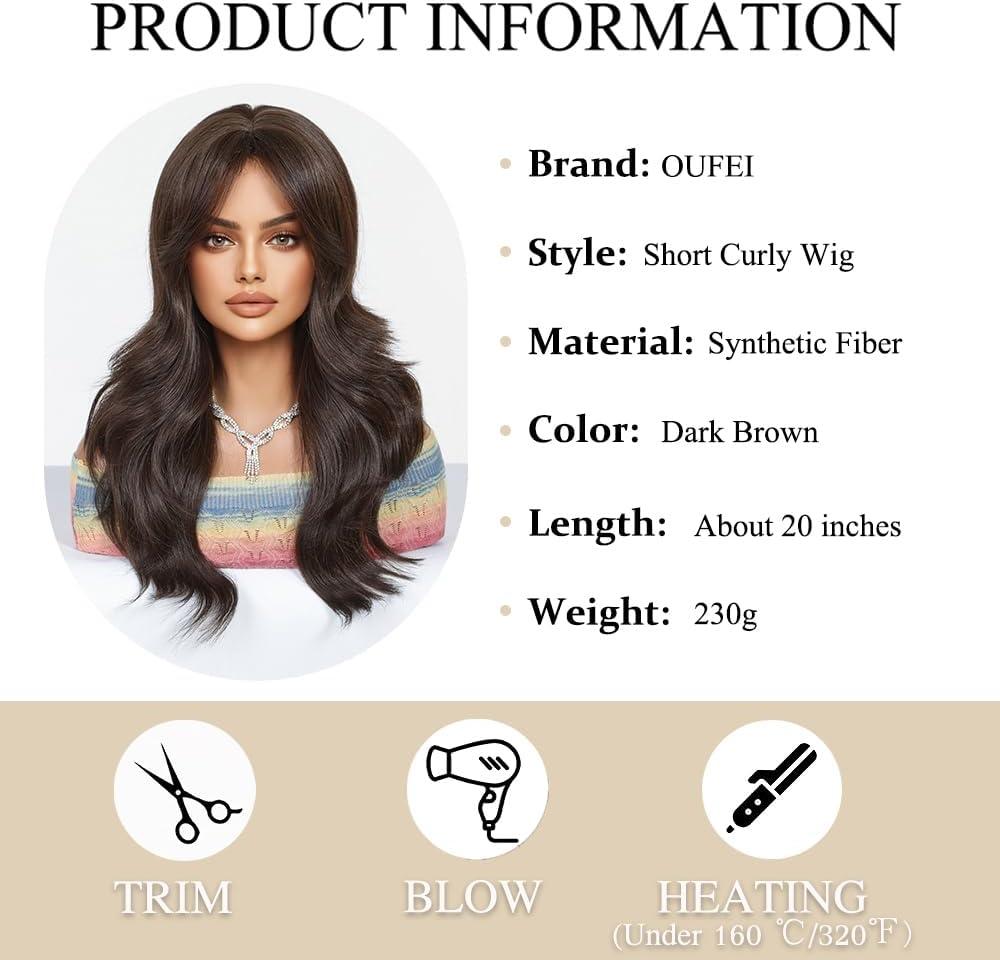 imageLongue Perruque mixte Brune avec Franges Perruques Ondules Naturelles pour Femmes Cheveux Synthtiques Naturels Perruques Rsistantes La Chaleur pour La Fte Quotidienne Cosplay WearBrun Fonc12617