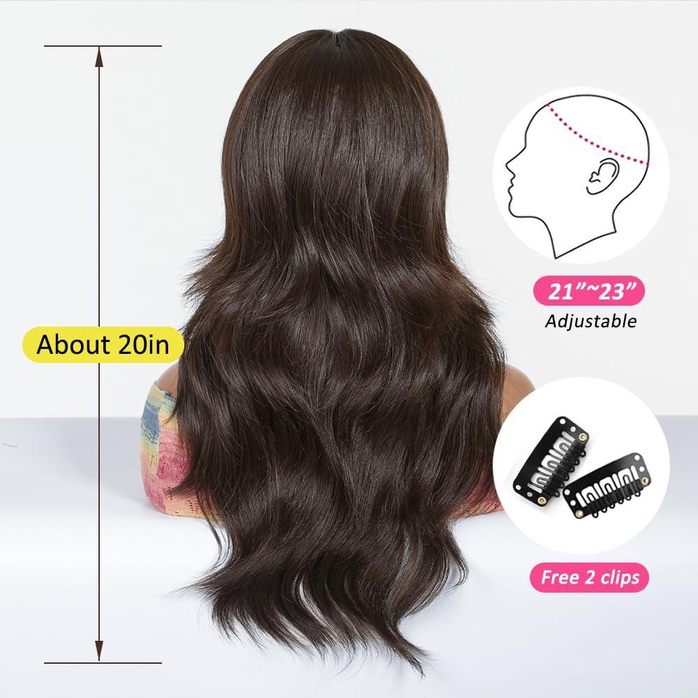 imageLongue Perruque mixte Brune avec Franges Perruques Ondules Naturelles pour Femmes Cheveux Synthtiques Naturels Perruques Rsistantes La Chaleur pour La Fte Quotidienne Cosplay WearBrun Fonc12617