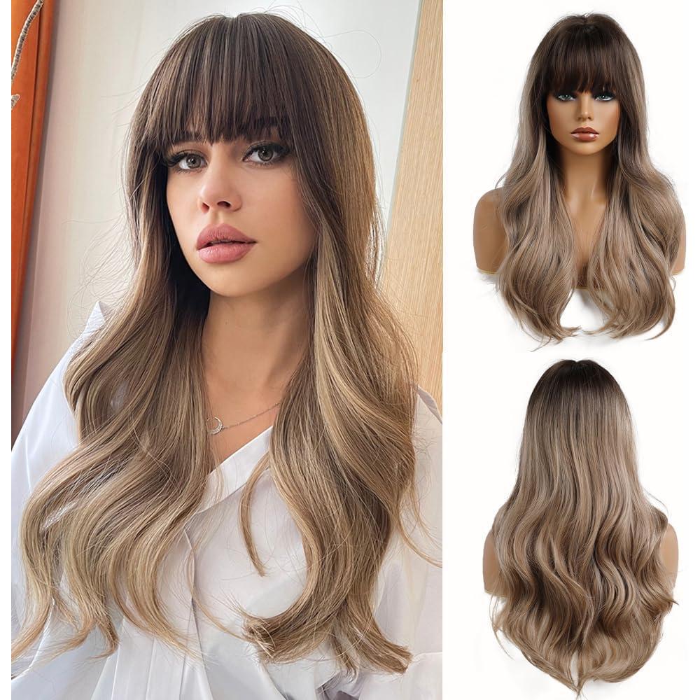 imageEsmee perruques brunes 24quotLong perruque synthtique avec High Density Headline naturelle chaleur permanente perruques cheveux pour les femmesBrune