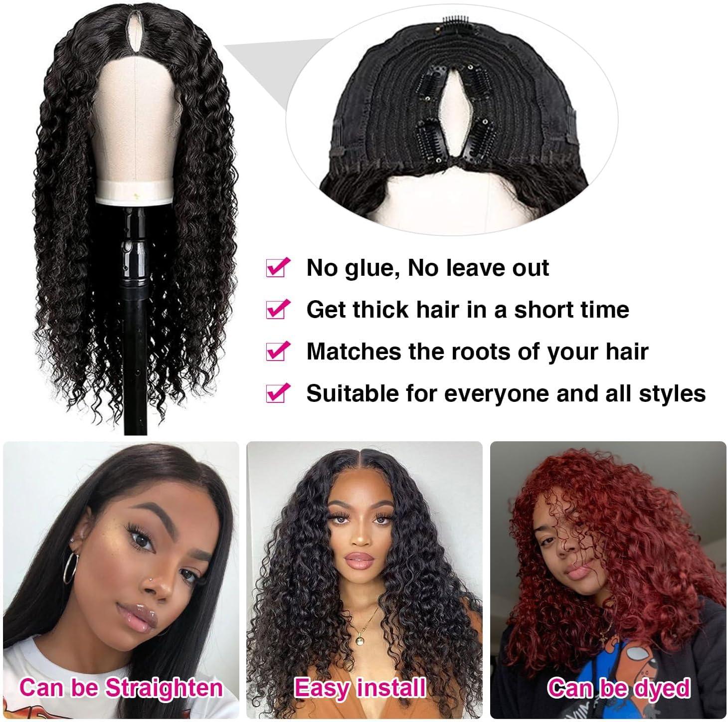 imagePerruque Femme Naturelle Brsilien Boucle V Part Wig Human Hair Perruque Afro Femme Human Hair Noir Cheveux Sans Colle 14 Pouce Kinky Curly Human Hair Wig No Leave Out Upgraded U Part Wigs For Womennatural black