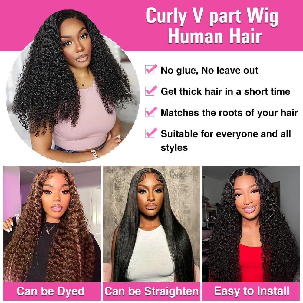 imagePerruque Femme Naturelle Brsilien Boucle V Part Wig Human Hair Perruque Afro Femme Human Hair Noir Cheveux Sans Colle 14 Pouce Kinky Curly Human Hair Wig No Leave Out Upgraded U Part Wigs For Womennatural black