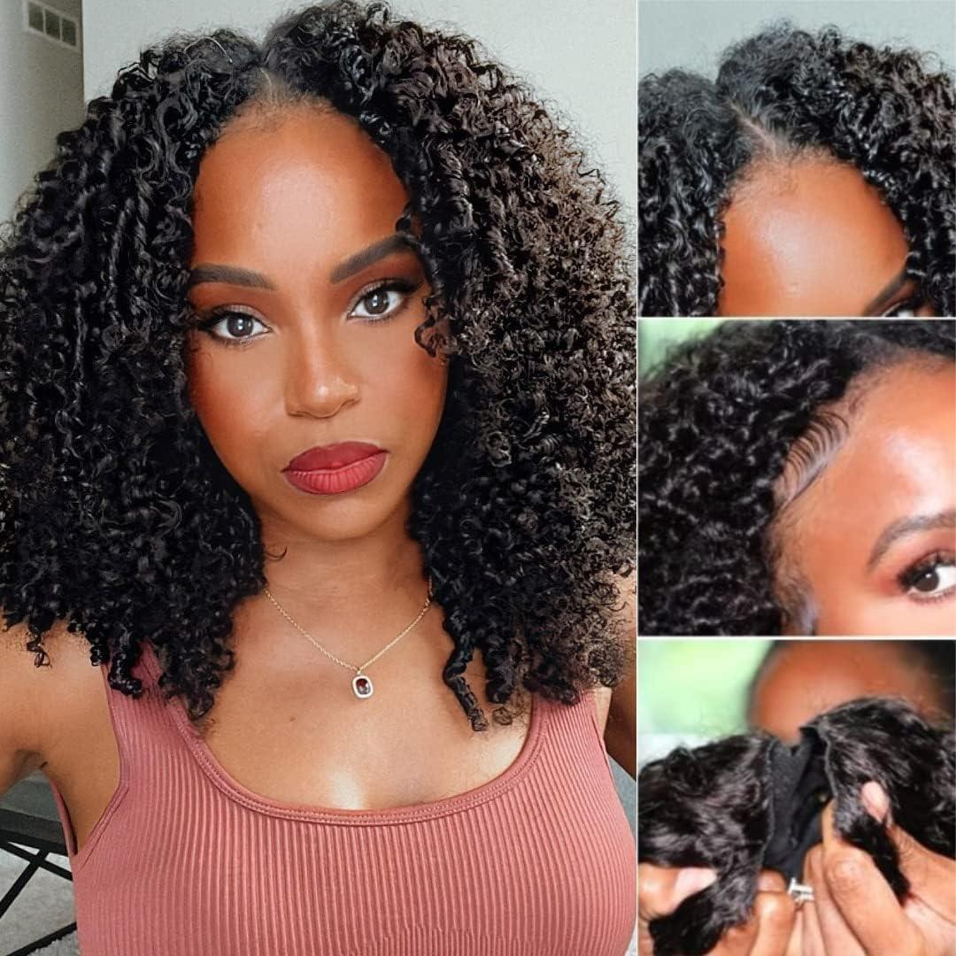 imagePerruque Femme Naturelle Brsilien Boucle V Part Wig Human Hair Perruque Afro Femme Human Hair Noir Cheveux Sans Colle 14 Pouce Kinky Curly Human Hair Wig No Leave Out Upgraded U Part Wigs For Womennatural black