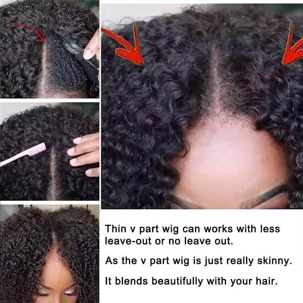 imagePerruque Femme Naturelle Brsilien Boucle V Part Wig Human Hair Perruque Afro Femme Human Hair Noir Cheveux Sans Colle 14 Pouce Kinky Curly Human Hair Wig No Leave Out Upgraded U Part Wigs For Womennatural black