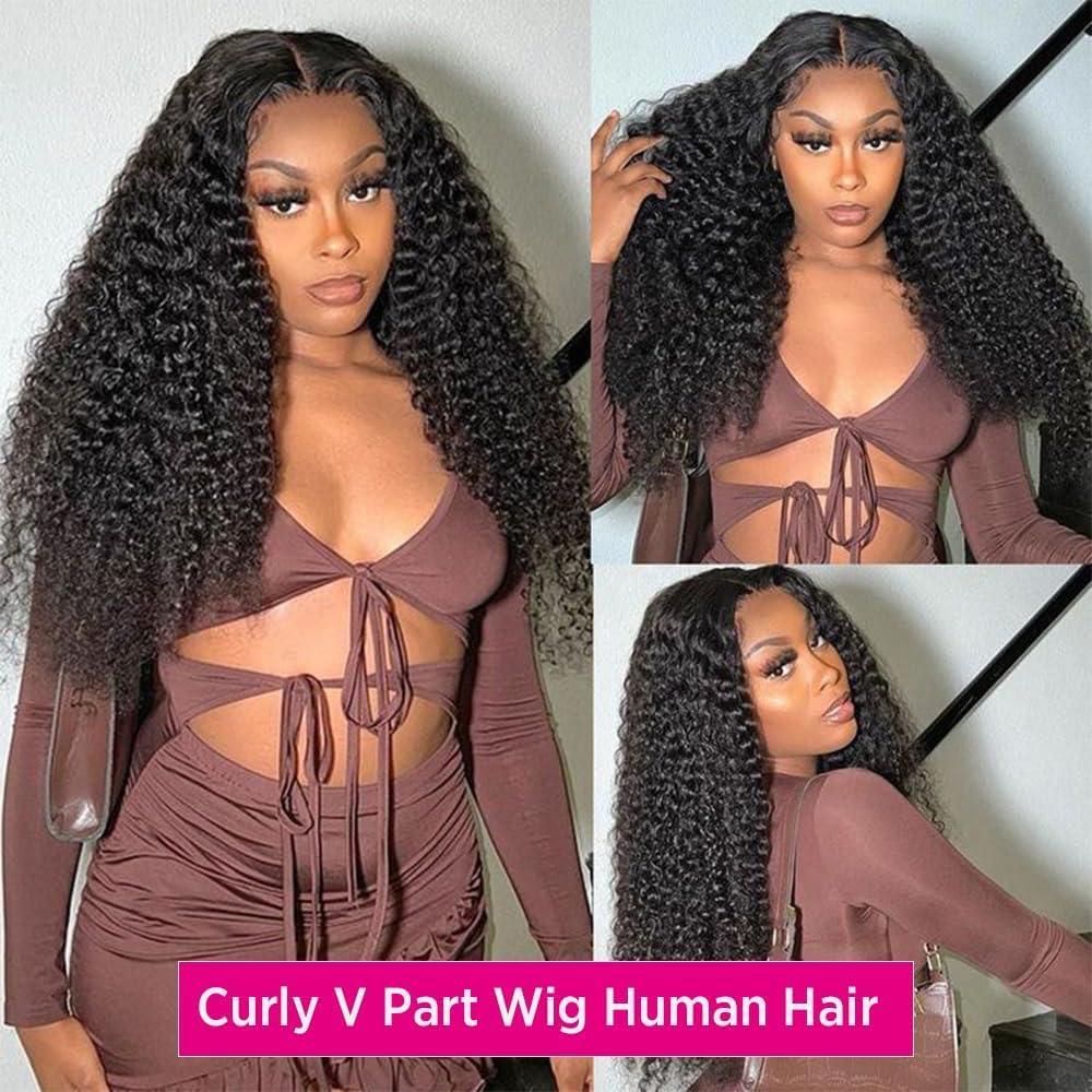 imagePerruque Femme Naturelle Brsilien Boucle V Part Wig Human Hair Perruque Afro Femme Human Hair Noir Cheveux Sans Colle 14 Pouce Kinky Curly Human Hair Wig No Leave Out Upgraded U Part Wigs For Womennatural black