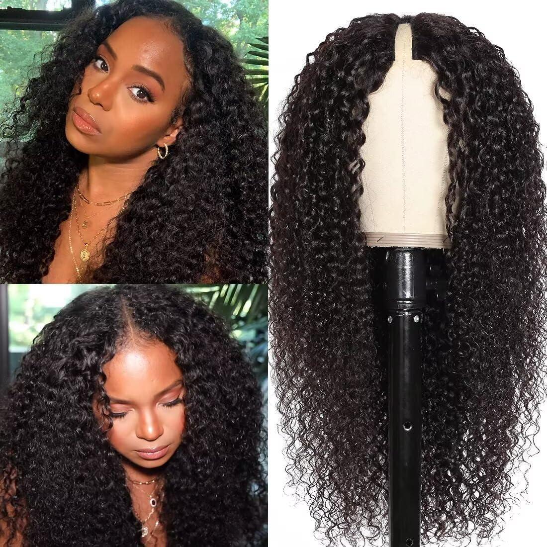 imagePerruque Femme Naturelle Brsilien Boucle V Part Wig Human Hair Perruque Afro Femme Human Hair Noir Cheveux Sans Colle 14 Pouce Kinky Curly Human Hair Wig No Leave Out Upgraded U Part Wigs For Womennatural black