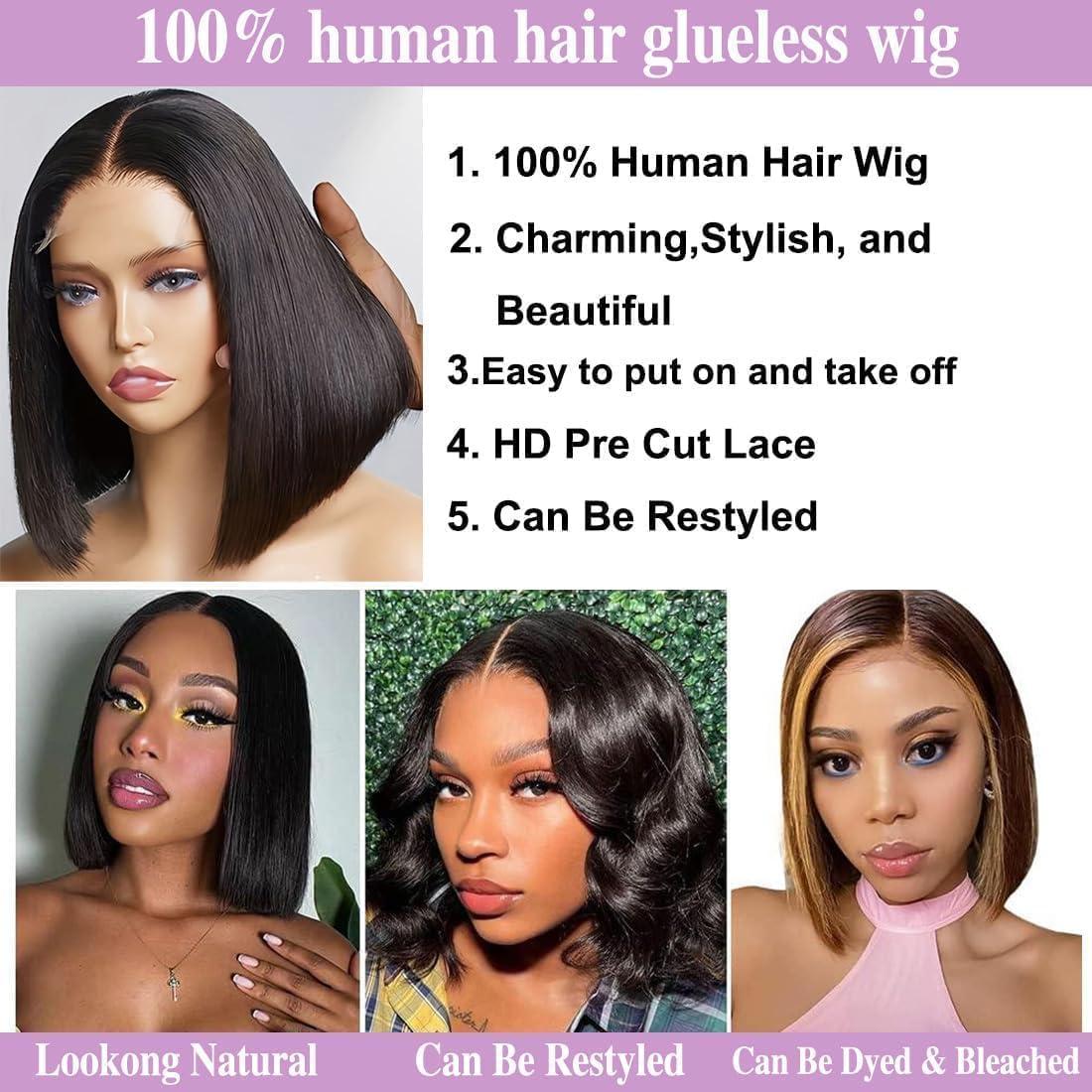 imagePerruque femme naturelle brsilien cheveux humain 30 CM Glueless Wig Human Hair 4X4 Lace Wig Human Hair Straight Bob Perruque sans colle 180 de densit Lace Wig Human Hair Beckina Friendellistraight
