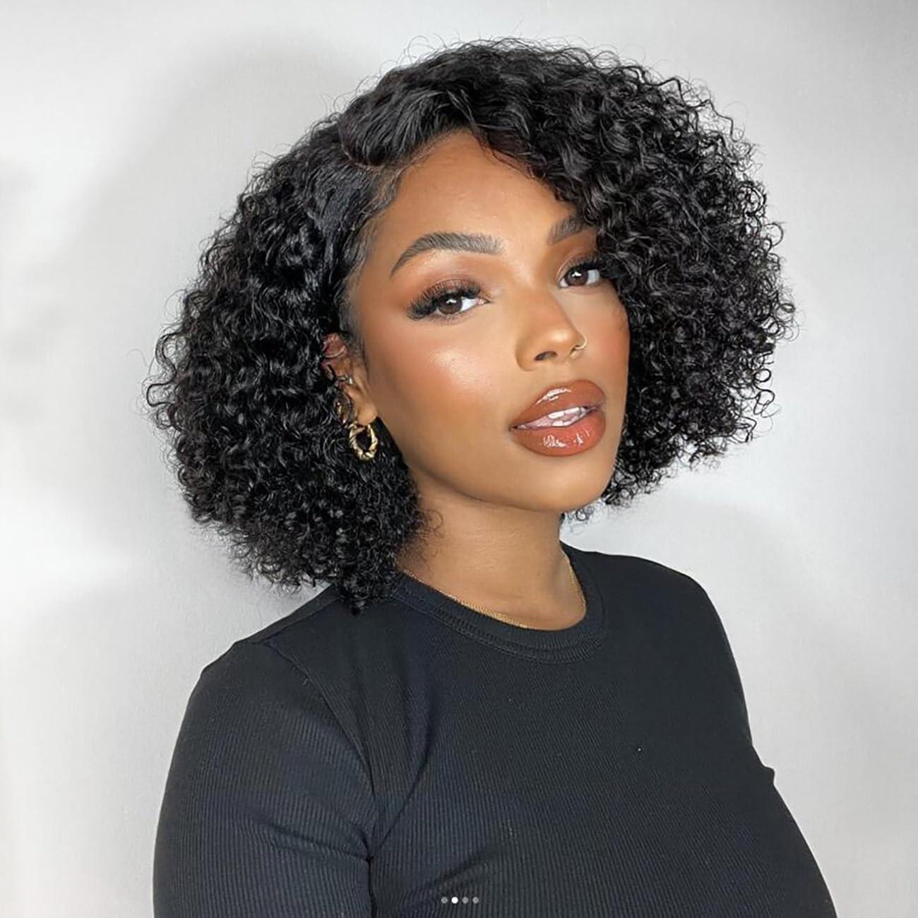 imagePerruque femme naturelle brsilien cheveux humain 30 CM Glueless Wig Human Hair 4X4 Lace Wig Human Hair Straight Bob Perruque sans colle 180 de densit Lace Wig Human Hair Beckina Friendellikinky curly