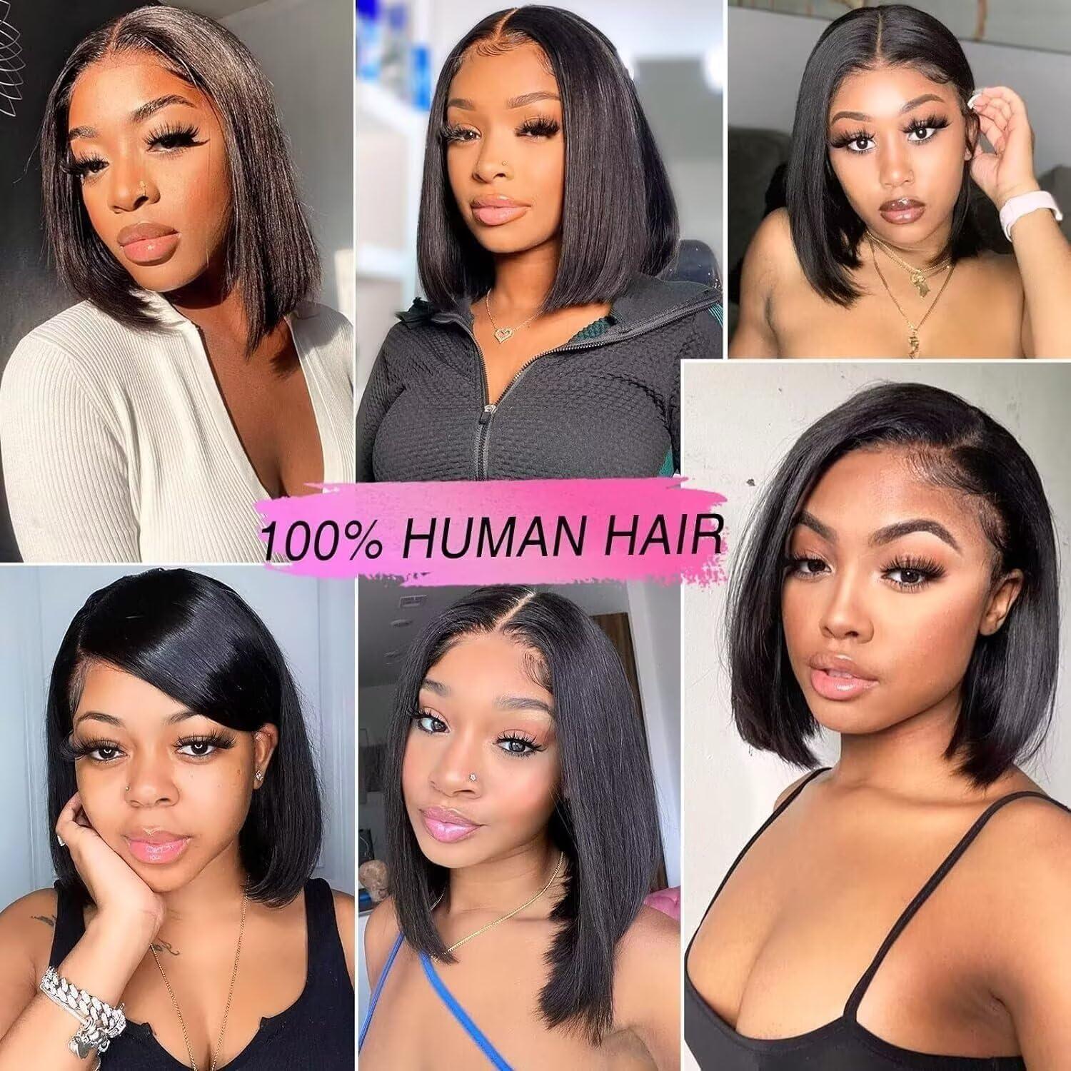 imagePerruque femme naturelle brsilien cheveux humain 30 CM Glueless Wig Human Hair 4X4 Lace Wig Human Hair Straight Bob Perruque sans colle 180 de densit Lace Wig Human Hair Beckina Friendellistraight
