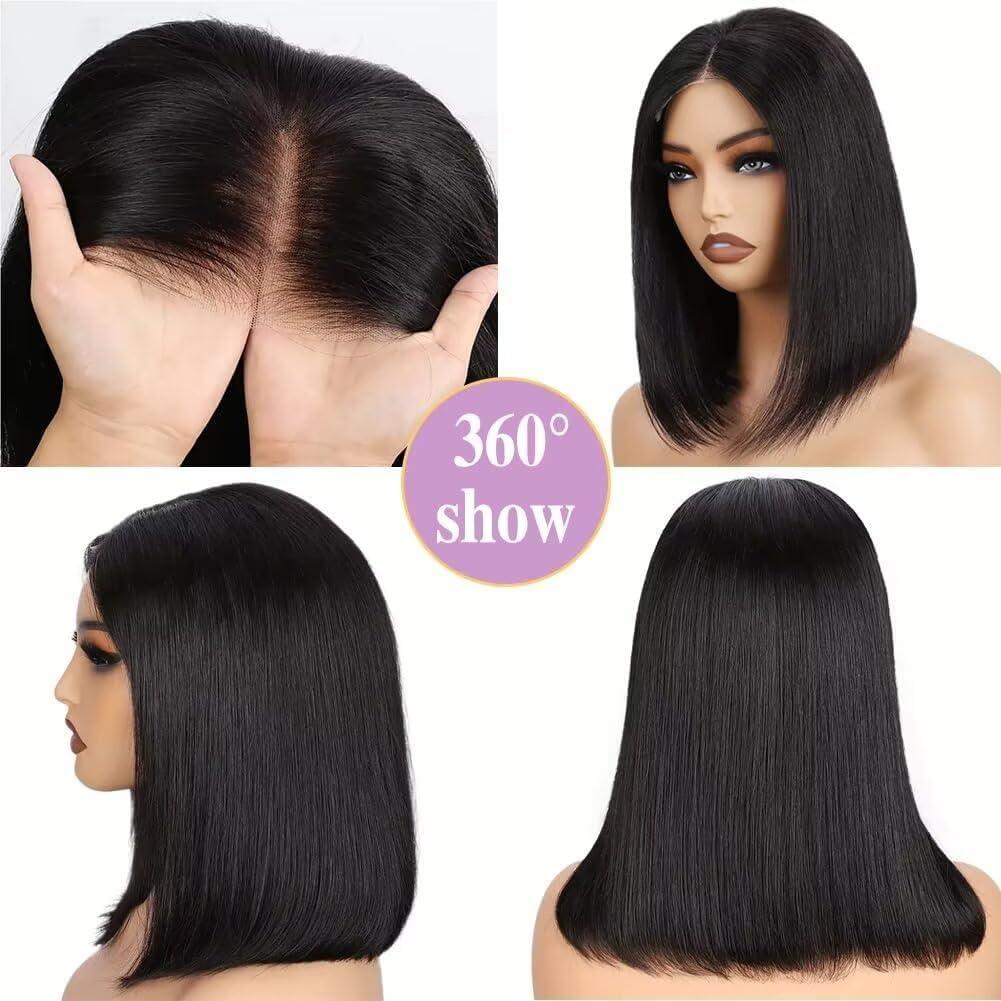 imagePerruque femme naturelle brsilien cheveux humain 30 CM Glueless Wig Human Hair 4X4 Lace Wig Human Hair Straight Bob Perruque sans colle 180 de densit Lace Wig Human Hair Beckina Friendellistraight