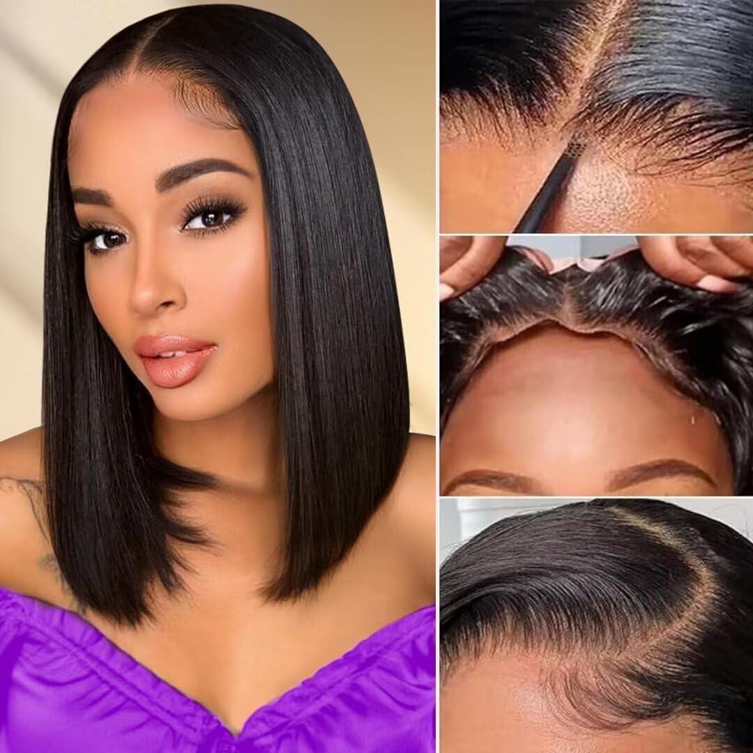 imagePerruque femme naturelle brsilien cheveux humain 30 CM Glueless Wig Human Hair 4X4 Lace Wig Human Hair Straight Bob Perruque sans colle 180 de densit Lace Wig Human Hair Beckina Friendellistraight