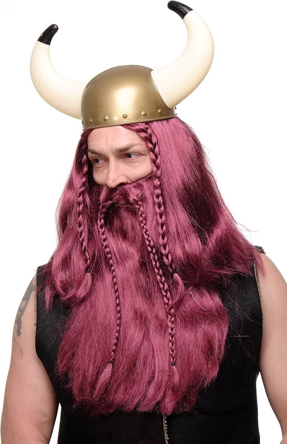 imageWIG ME UP Longue perruque et moustache brunes tresses homme carnaval Viking nain germain RJ033P6rouge P67