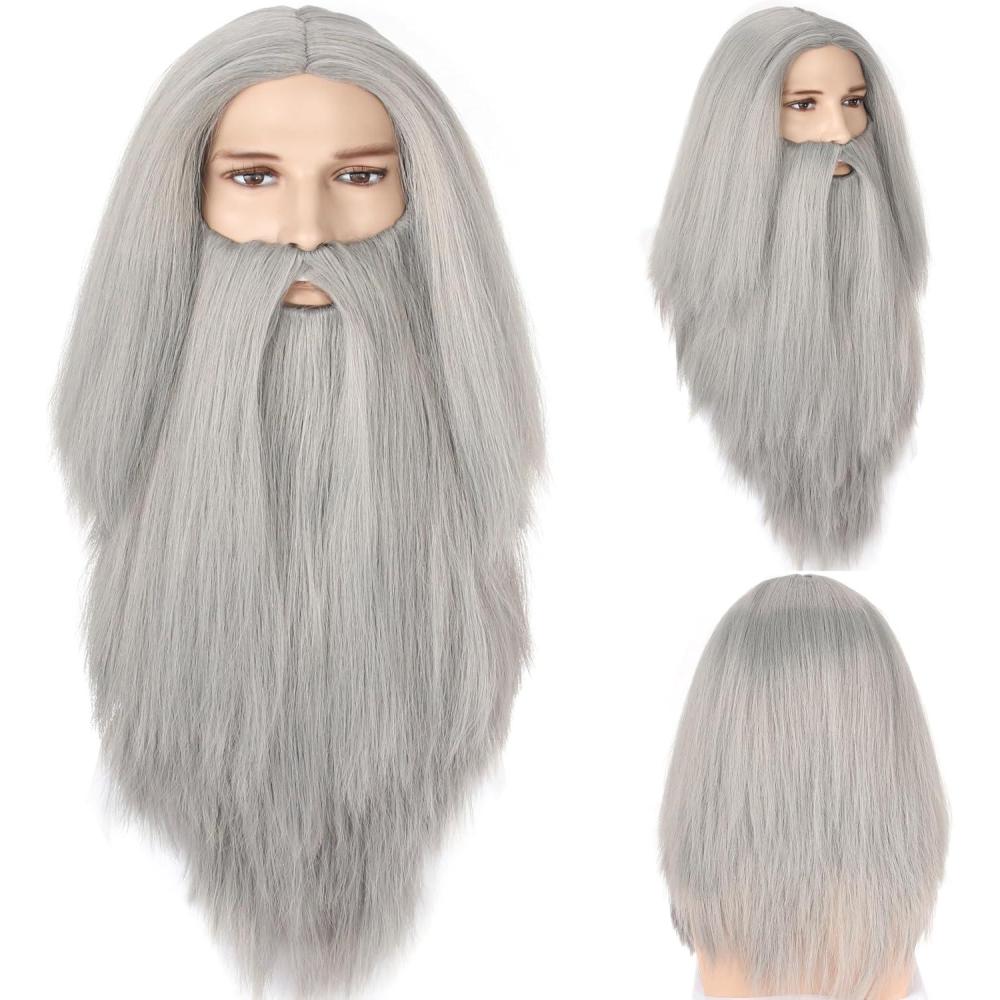 imagePORSMEER Perruque brune fonce pour hommes Perruque longue et boucle pour Aquaman Arthur Curry Perruques de fte pour Halloween CosplayPerruques grises et barbes