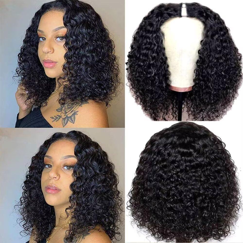 imagePerruque Femme Naturelle Brsilien Boucle V Part Wig Human Hair Perruque Afro Femme Human Hair Noir Cheveux Sans Colle 14 Pouce Kinky Curly Human Hair Wig No Leave Out Upgraded U Part Wigs For Womennatural black