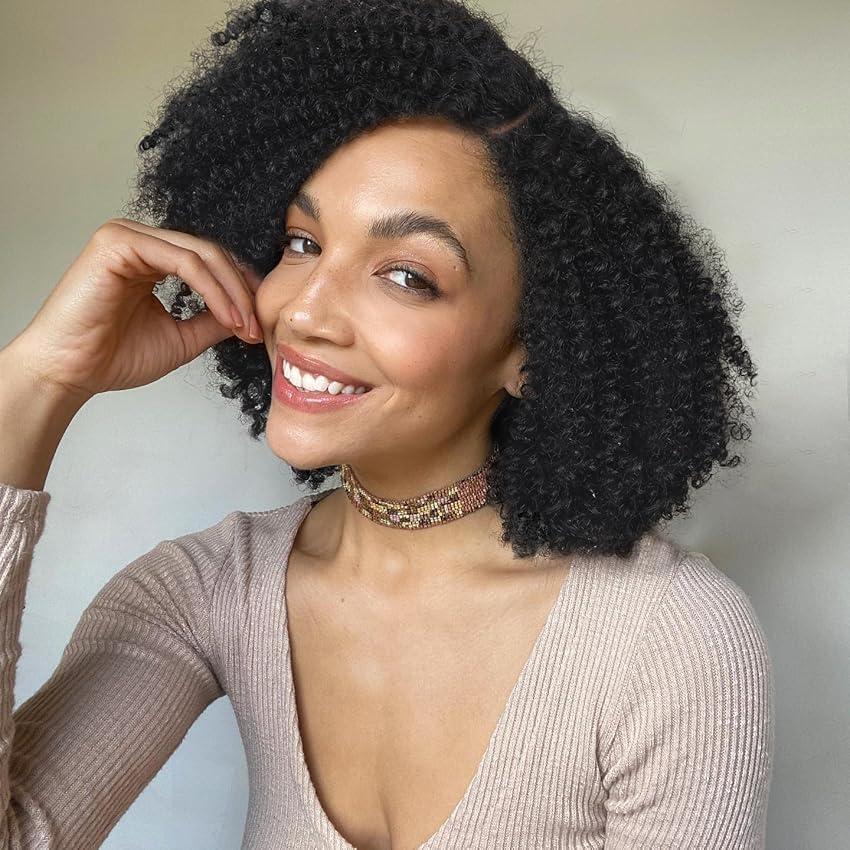 imageV Part Wig Cheveux Humains Boucls Afro Perruque Femme Naturelle Brsilienne Sans Colle 14 Pouces Cadeau Pour Elle