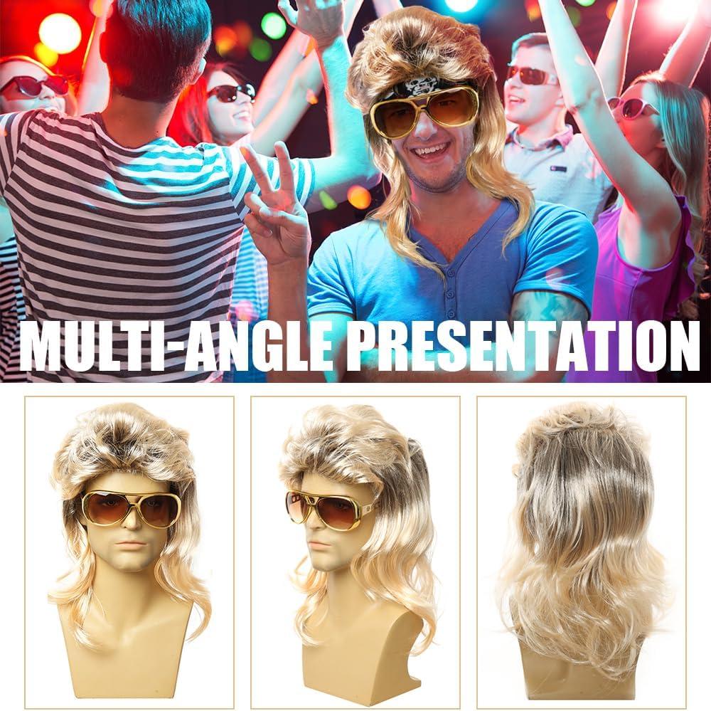imageDeguisement Annee 80 Homme Accessoire Perruque Homme Chic Annees 70 80 Deguisement Hippie Homme Carnaval Dguisement Homme Adulte Deguisement Hippie Ado avec Lunettes et Fichu Punk TenueDisco
