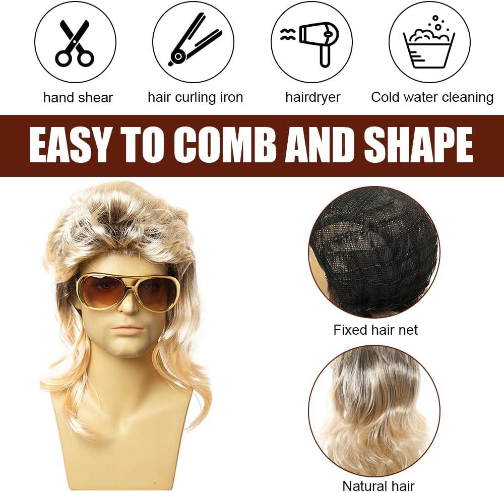 imageDeguisement Annee 80 Homme Accessoire Perruque Homme Chic Annees 70 80 Deguisement Hippie Homme Carnaval Dguisement Homme Adulte Deguisement Hippie Ado avec Lunettes et Fichu Punk TenueDisco