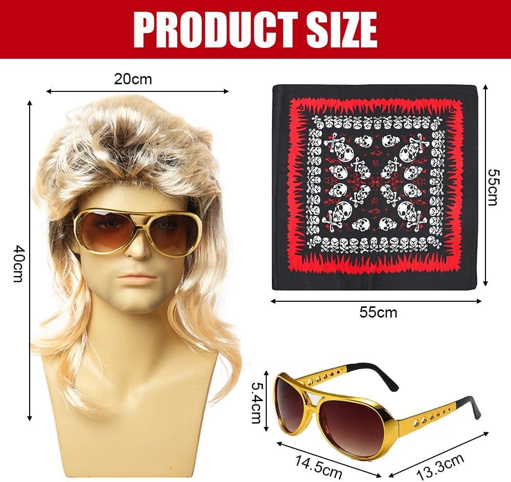 imageDeguisement Annee 80 Homme Accessoire Perruque Homme Chic Annees 70 80 Deguisement Hippie Homme Carnaval Dguisement Homme Adulte Deguisement Hippie Ado avec Lunettes et Fichu Punk TenueDisco