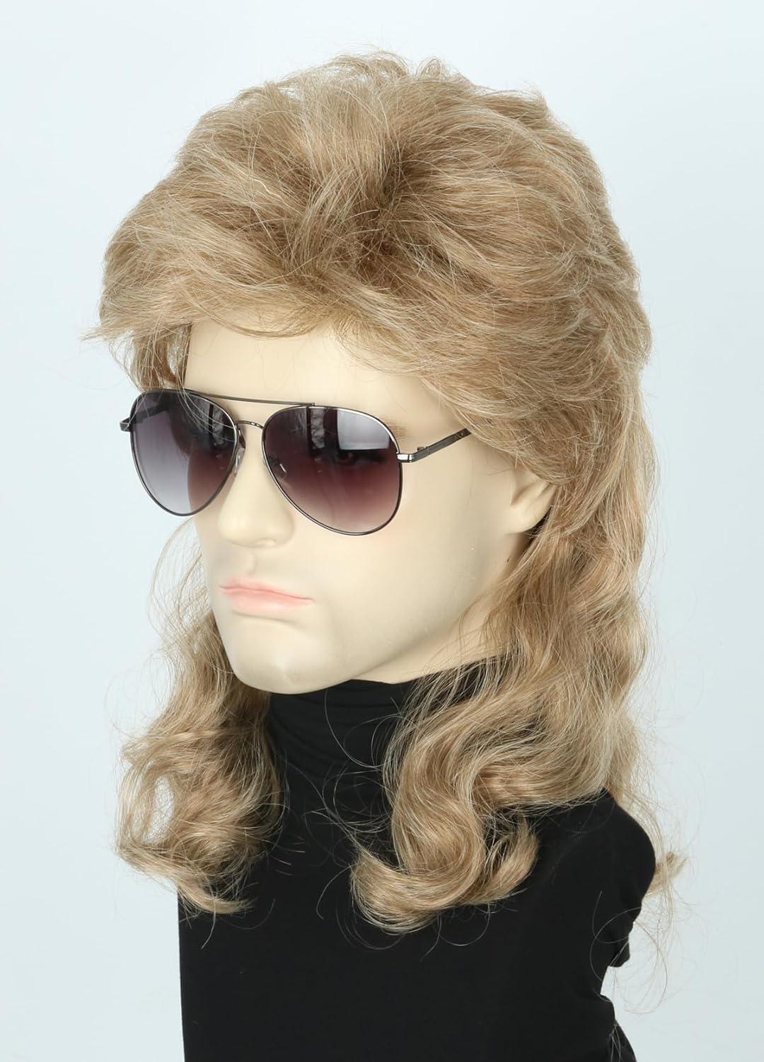 imageTopcosplay Perruque Homme des annes 80 des annes 70 Perruque nuque longue Proll mulet Perruque Punk Blonde pour Carnaval Halloween Marron Mlang Blancmarron clair