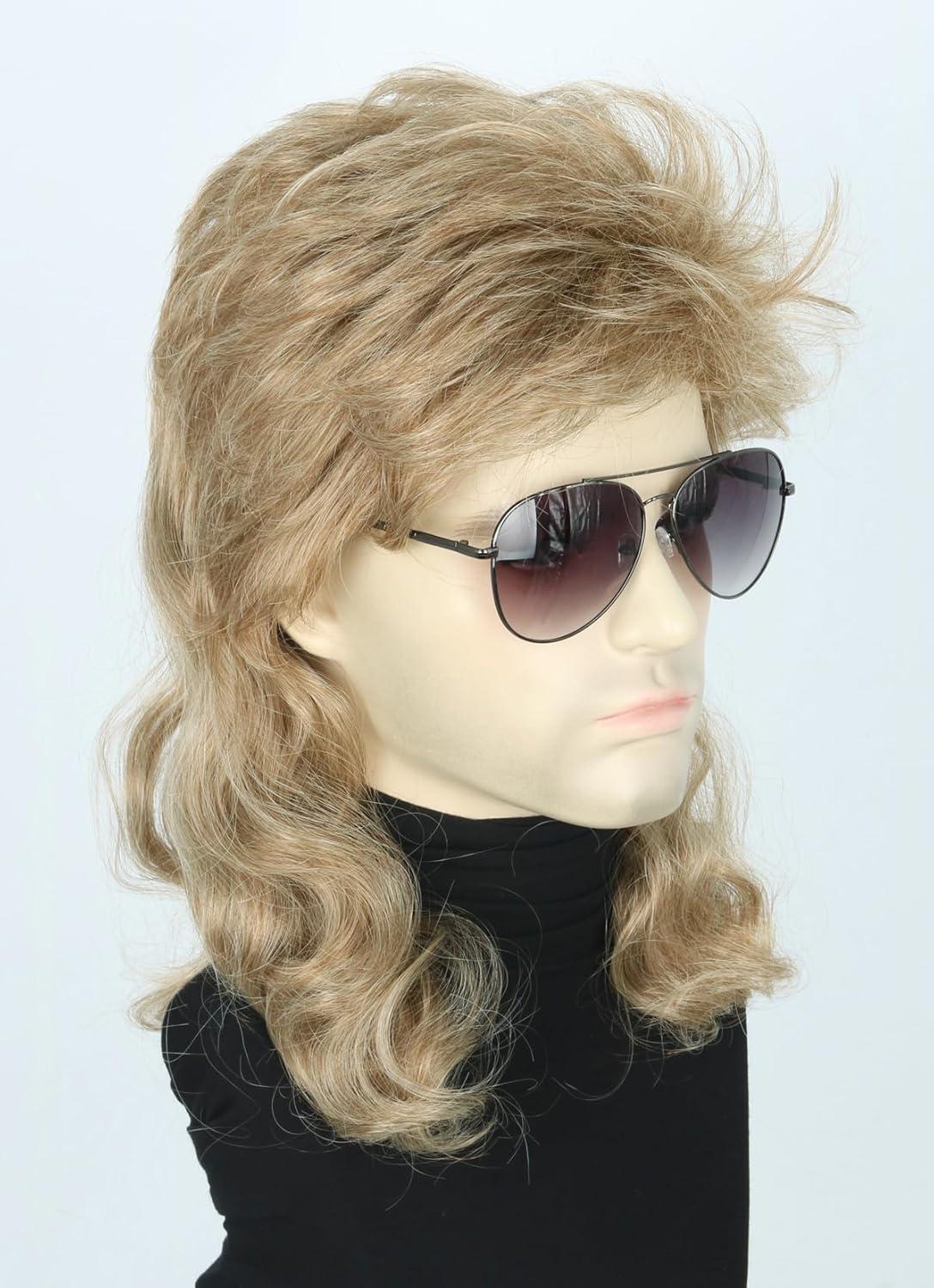 imageTopcosplay Perruque Homme des annes 80 des annes 70 Perruque nuque longue Proll mulet Perruque Punk Blonde pour Carnaval Halloween Marron Mlang Blancmarron clair